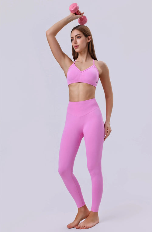 Seamless CoreGrace 2 Piece Workout Set – Strappy-Back Scoop Sports Bra & High Waist Workout Legging. Athletic Activewear for Yoga, Gym, Running, Fitness & Training